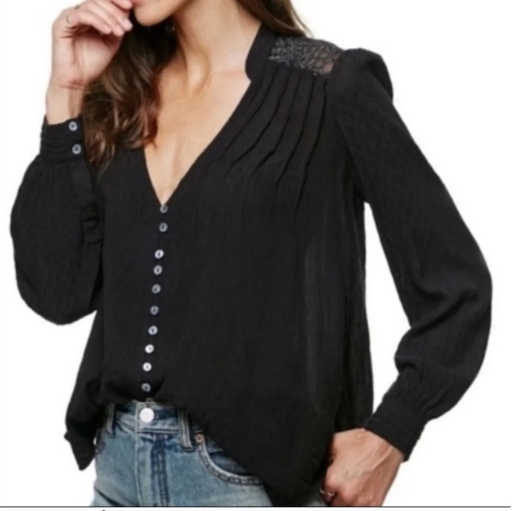 FREE PEOPLE Canyon Rose Embroidered Boho Hi Lo Blouse Black Whimsigoth Grunge XS